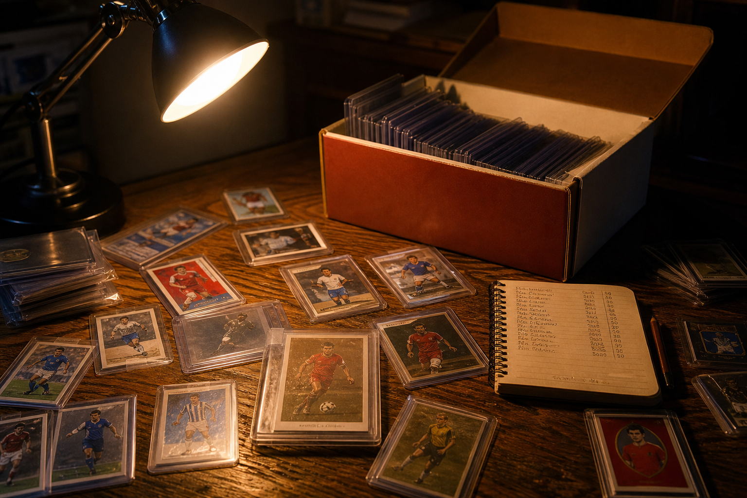 Football trading cards in sleeves