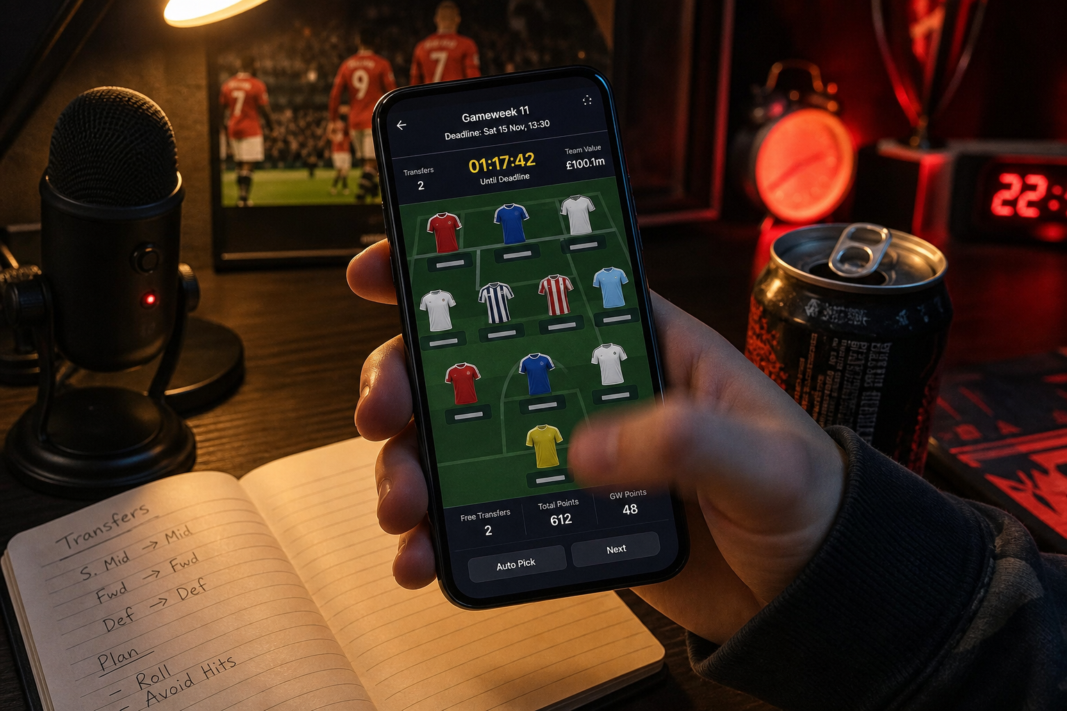 Fantasy football squad on a phone